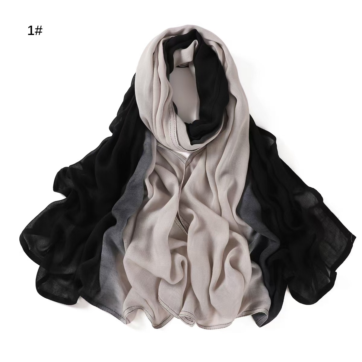 T726 Literary Retro Hand-painted Gradient Color Wide-brimmed Cotton Long Scarf Light Sunscreen Shawl Scarf Beach Towel Headband