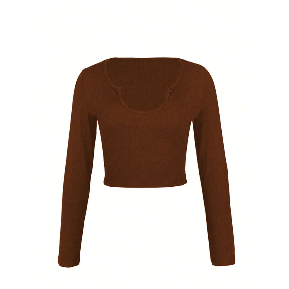 Womens Sweet and Spicy U-neck T-shirt Autumn/winter Short Exposed Umbilical Sexy Hot Girl Long Sleeve Top