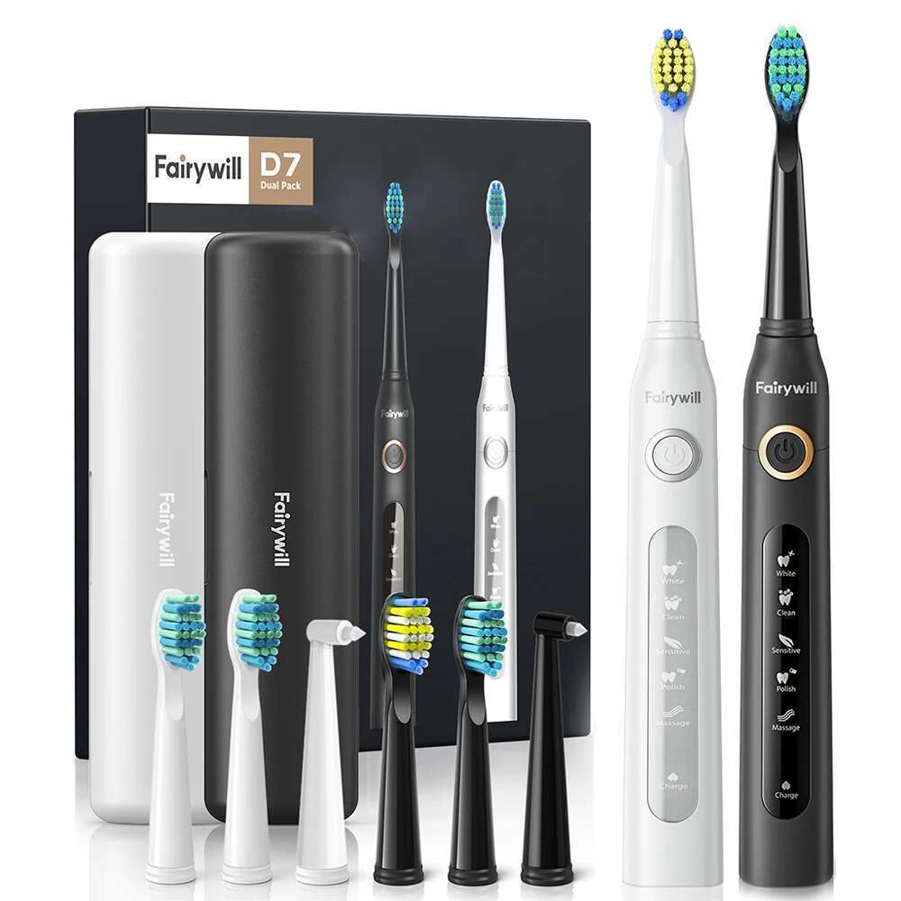 Fairywill Sonic Electric Toothbrush FW-507 set USB Charge Toothbrushes case for Adult with tooth brush Heads 5 Mode Smart Time