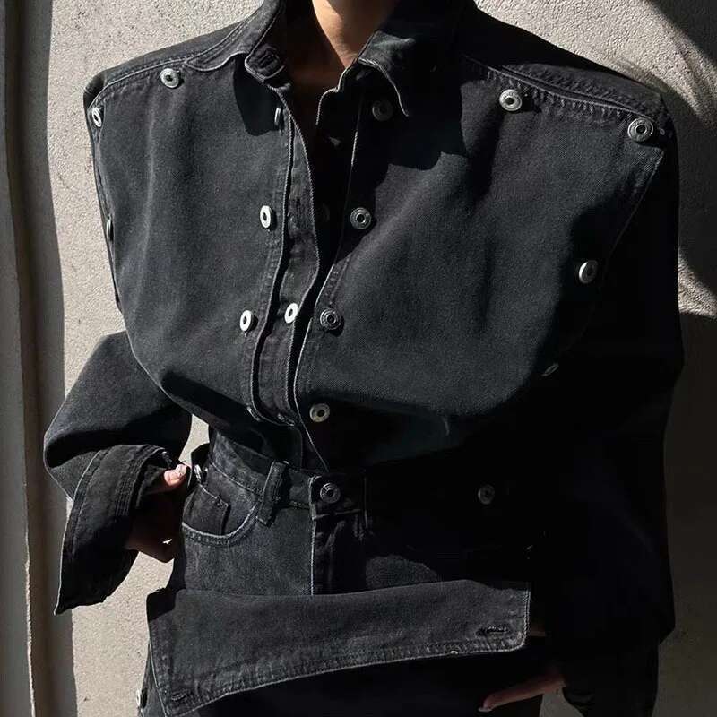 Spring Fashion Ladies 2 Pieces Long Sleeve Double Breasted Jean Jackets & Mini Shorts Skirt Vintage Women Denim Set