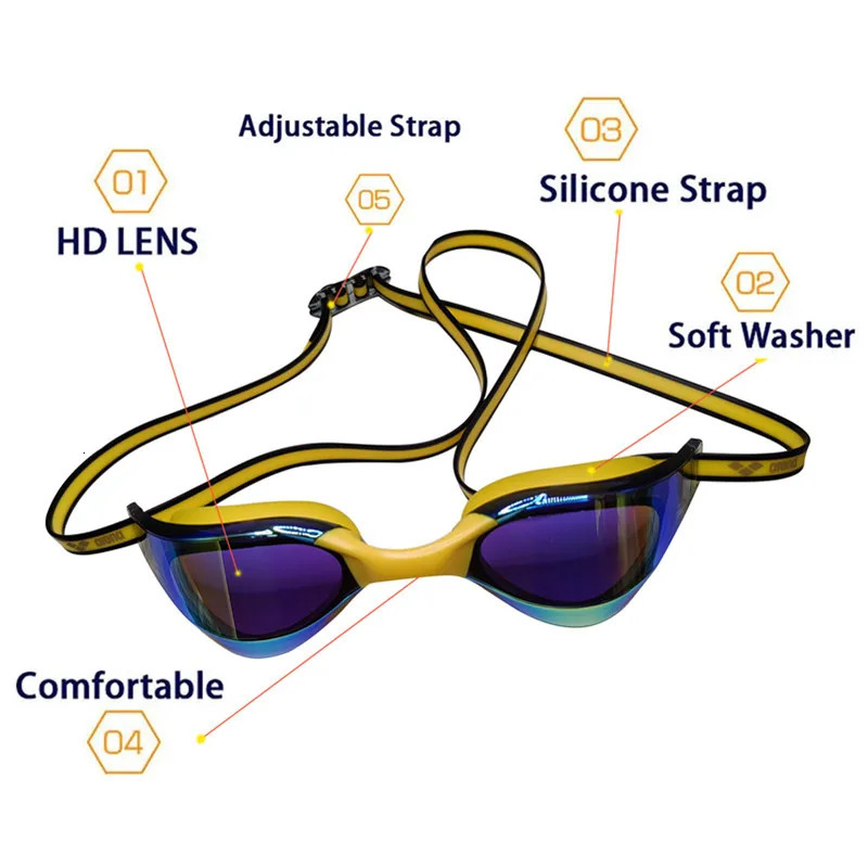 ARENA Professional Anti-Fog HD Swimming Goggles Leak Proof Protection Glasses Men Women Adjustable Silicone Swim EYEWEAR 250516