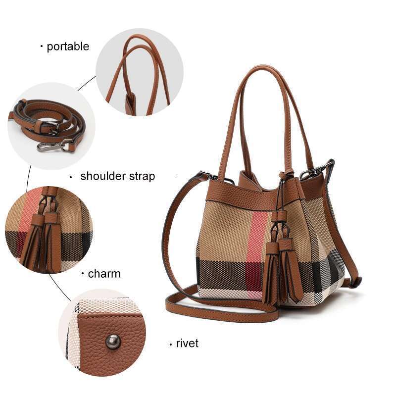 Aidrani New Plaid Design Women's Small Handbag, Made Of Canvas And Cowhide Materials, Caramel Color