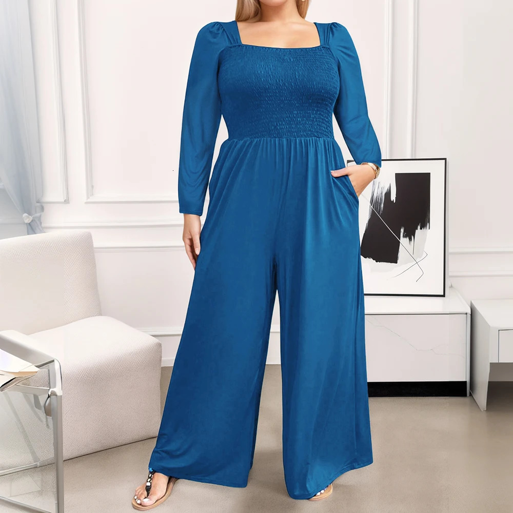 Plus Size Women Wide Leg Pants Jumpsuits Autumn Winter One-piece Long Sleeve Playsuits Jumpsuit Fashion Oversize Femme 250515