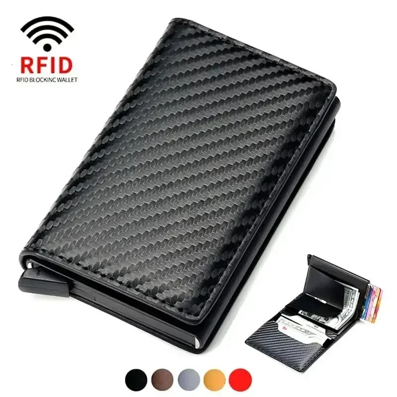 Rfid Aluminum Men Wallet Card Holder Purse Carbon Fiber Men Business Slim Thin Smart Wallet Credit Cardholder Case Note Holder 250514