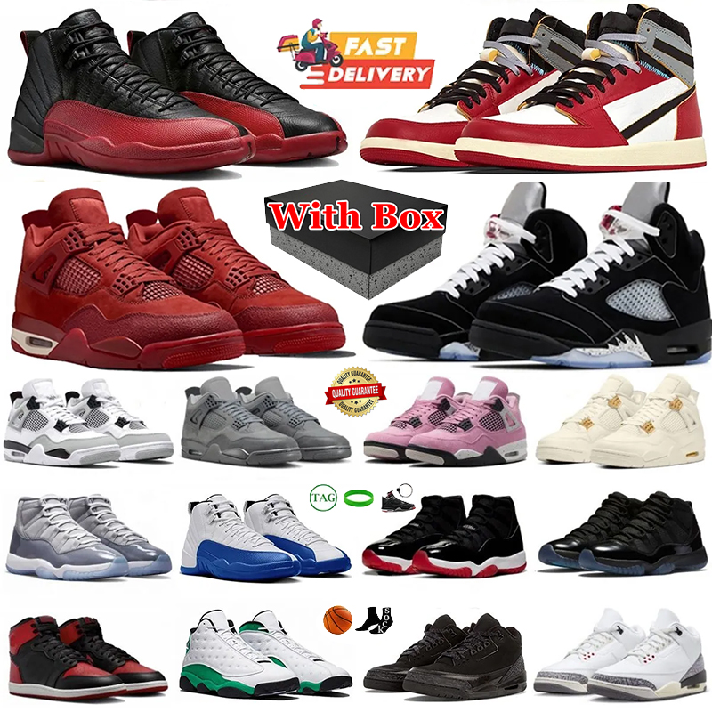 With box 3s 4s 5s 12s Basketball Shoes designer shoes Black metallic White Cement Reimagined nigel syestet blue flu game union la Outdoor Men Sports Sneakers