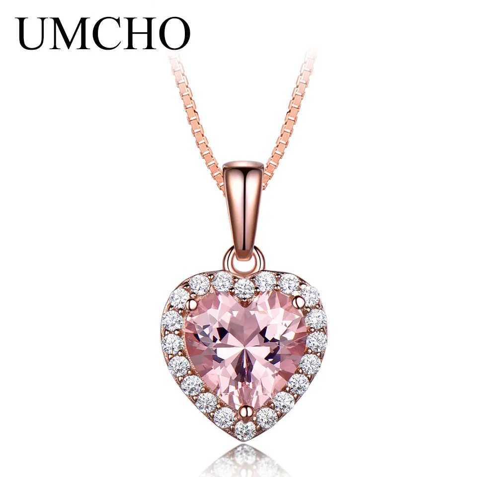 UMCHO Solid Sterling Sier Necklaces Wen Rose Morganite Charm Pendant For Girl Gift Fine Jewelry X250516