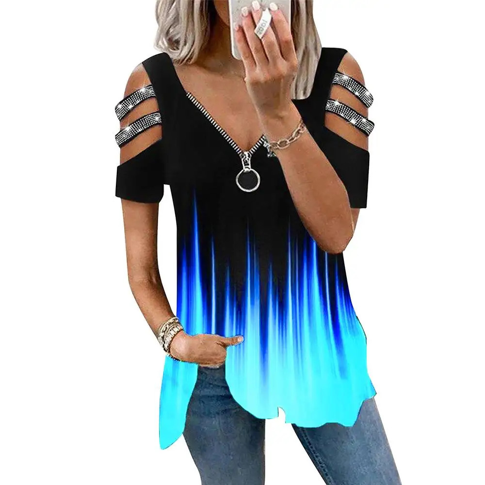 Women Short Sleeve TShirt Summer Hollow Out Shoulder Blouse Plus Size Pullover Tee Ladies Casual Fashion Clothing 250514