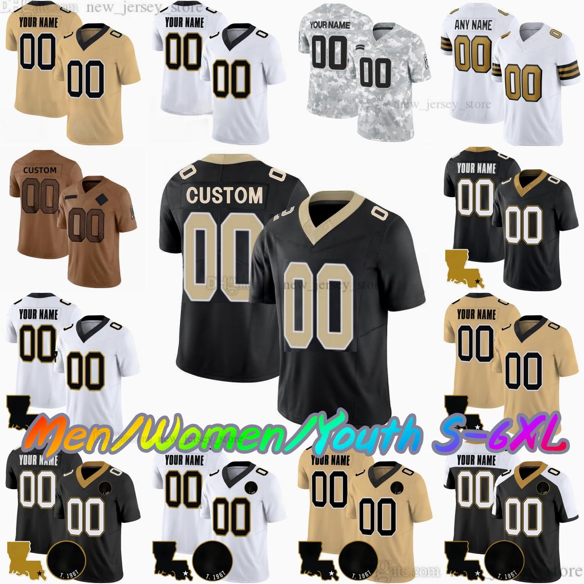 2025 Draft DIY Custom S-6XL 71 Kelvin Banks Jr. Football Jersey 4 Derek Carr 41 Alvin Kamara 7 Taysom Hill 12 Chris Olave 32 Tyrann Mathieu Thomas Mathieu Stitched jerseys
