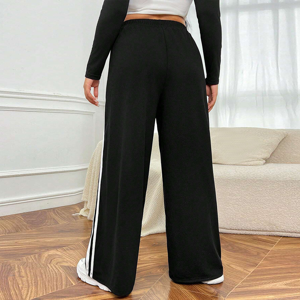 Large Size Womens Minimalist and Trendy Casual Pants for Autumn and Winter with Slim Legs and Contrasting Wide Legs