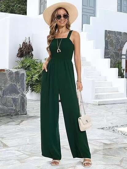 Wide Leg Jumpsuit Summer Women S Casual Strap Sleeveless Square Collar Slim Fit Wide Leg Comb