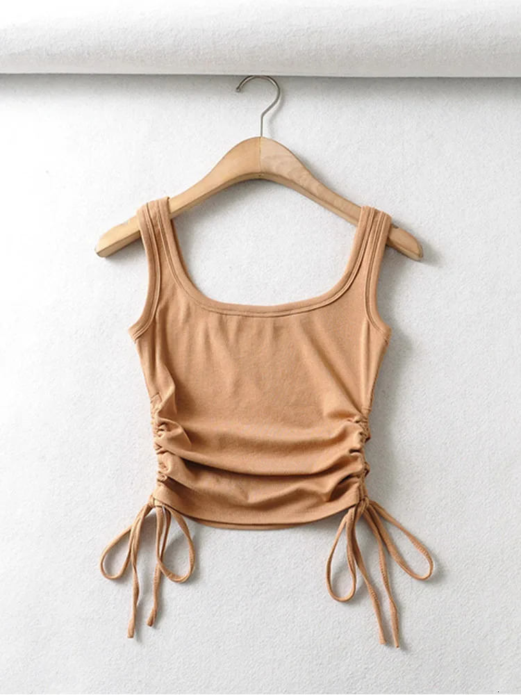 ly arrived girl casual solid color doublesided drawstring vest folding shirt sexy 250506