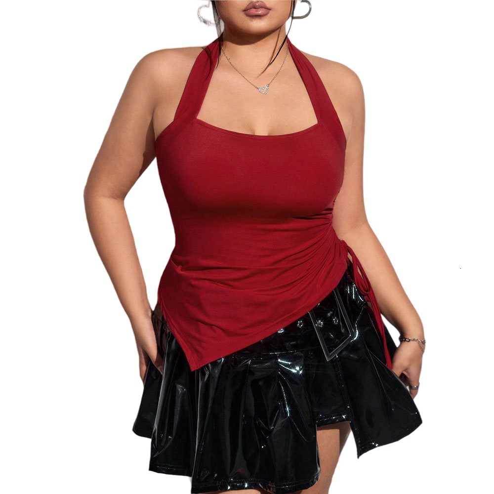 Plus Size Womens Sweet and Spicy Style T-shirt for Spring and Summer Sexy Hanging Neck Sleeveless Top