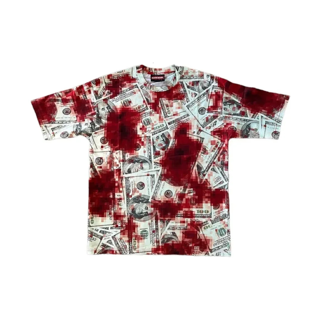 Y2K Gothic Harajuku Mosaic Blood Print T-shirt Men Loose Street Style Short-sleeved Hip-hop Trend T-shirt 250515