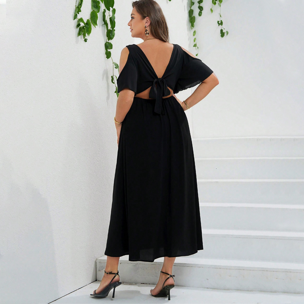 Plus Size Womens Elegant and Stylish Dress Summer New Item with Exposed Navel Design Mid Length Skirt