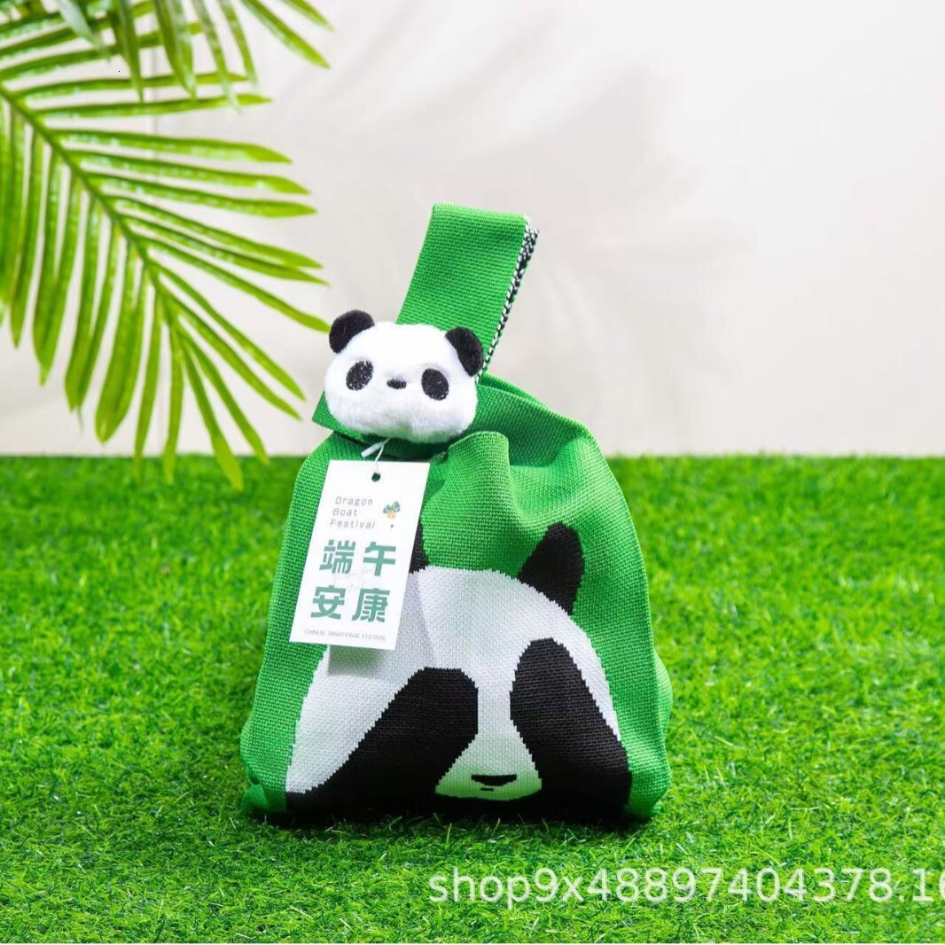2025S Designer Panda Women Knitted Loong Boat Festival Style Japanese and Korean Versatile Handbag Casual Tote Bag Box lunch bag