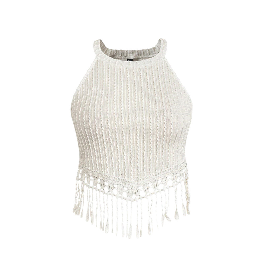 2025 Womens Spring/summer New Elegant Tassel Tank Top Short Slimming and Slimming Exposed Umbilical Top