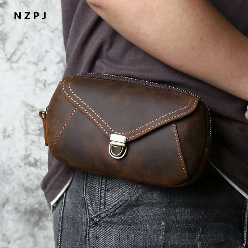 Retro Men's Mobile Phone Crazy-Horse Leather Waist Top Layer Cowhide Clutch Cross-Body Shoulder Bag