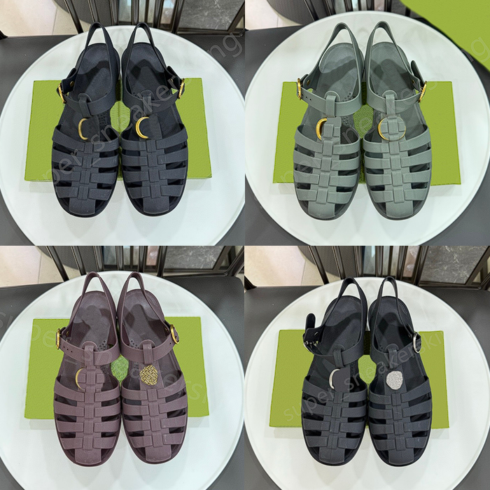 Designer Sandals Men Women Interlocking Sandals Flat Beach Jelly Slides Luxury Rubber Black Tiger Head Letter Button Summer Buckle Sandal 36-45