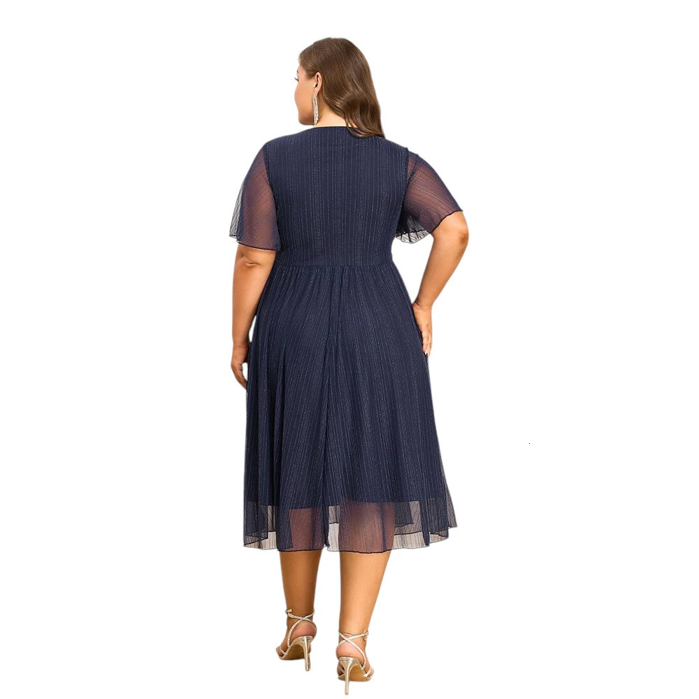 Plus Size Womens V-Neck Solid Dresses Elegant Evening Party Dress Prom Female Large Size Bridesmaid Dresses 2XL 3XL 4XL 5XL 6XL 250515