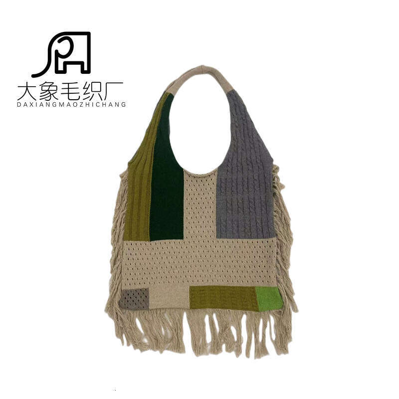 New Hot Tassel Women's Splicing New Handheld Shoulder Simple And Versatile Knitted Bag Classic bags