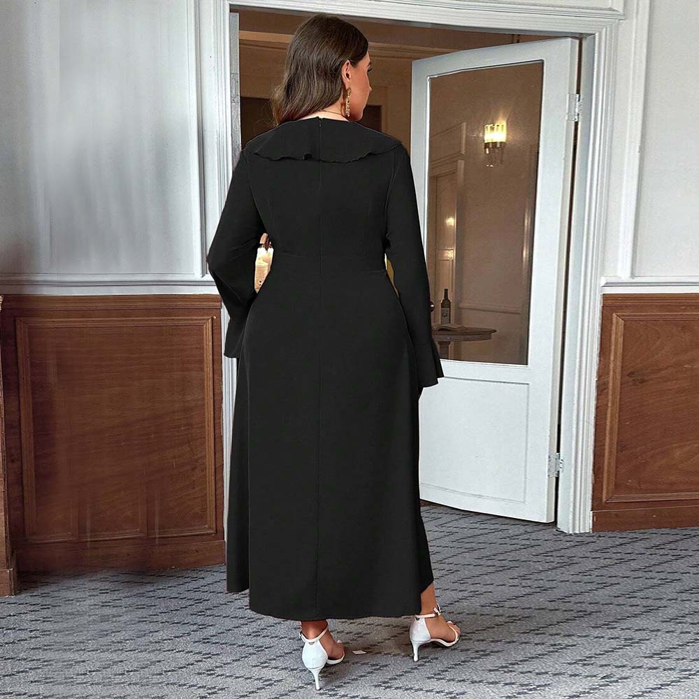 Womens Elegant and Intellectual Style Dress Autumn and Winter Ruffled Flared Sleeves High Waisted Mid Length Skirt