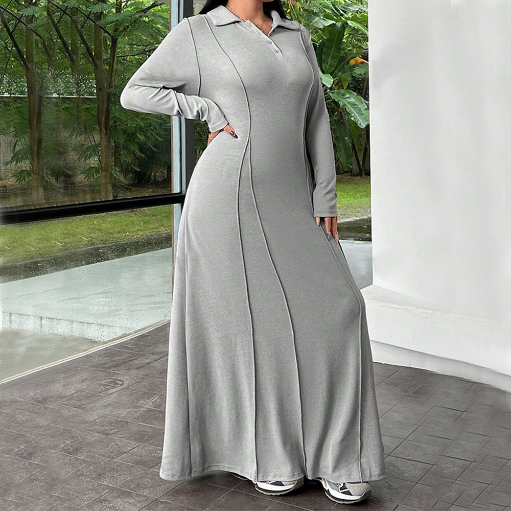 Large Size Womens Simple Casual Dress with Autumn and Winter A-line to Ankle Long Skirt