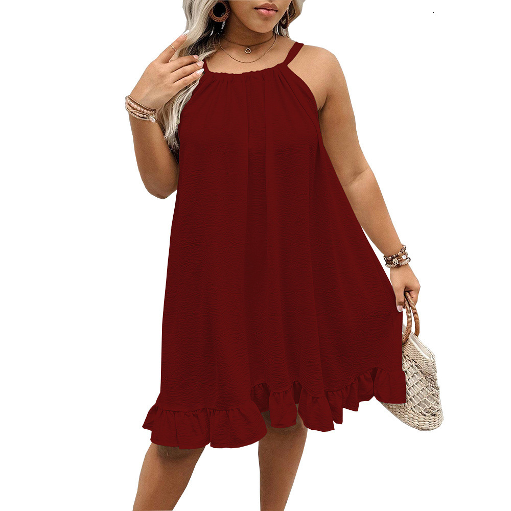 Large Size Womens Solid Color Sun Skirt Summer New Style Loose and Large Pleated Sexy Jumpsuit