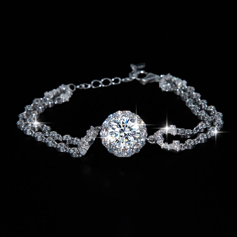 2CT Moissanite S925 sterling silver starry sky bubble bracelet, high-end, light luxury, fashionable and individual rose bubble mat women's bracel