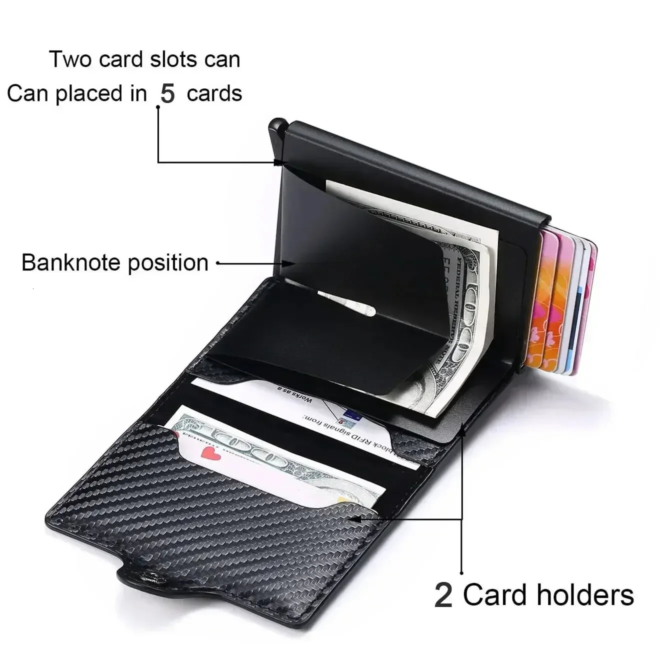 Rfid Aluminum Men Wallet Card Holder Purse Carbon Fiber Men Business Slim Thin Smart Wallet Credit Cardholder Case Note Holder 250514