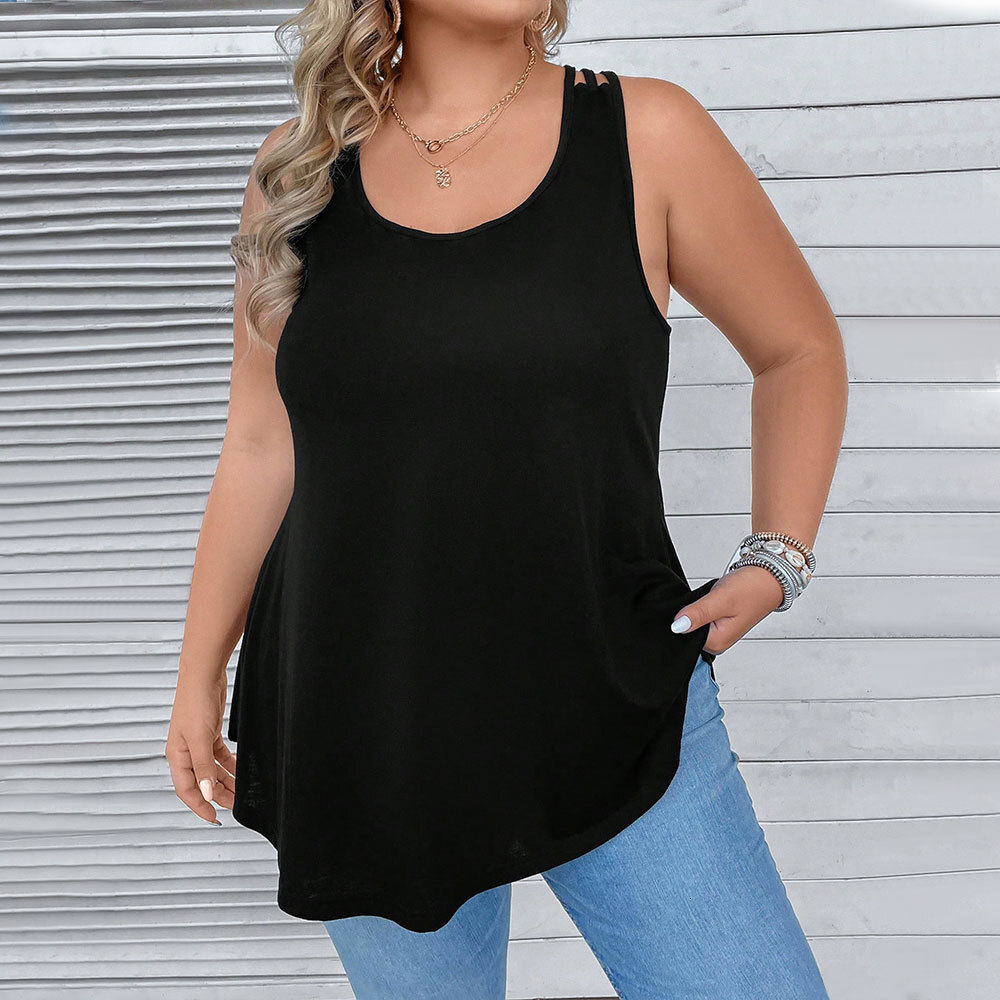 2025 Large Sleeveless Strap Top Spring/summer New Collection Solid Color Sleeveless Outerwear Loose T-shirt