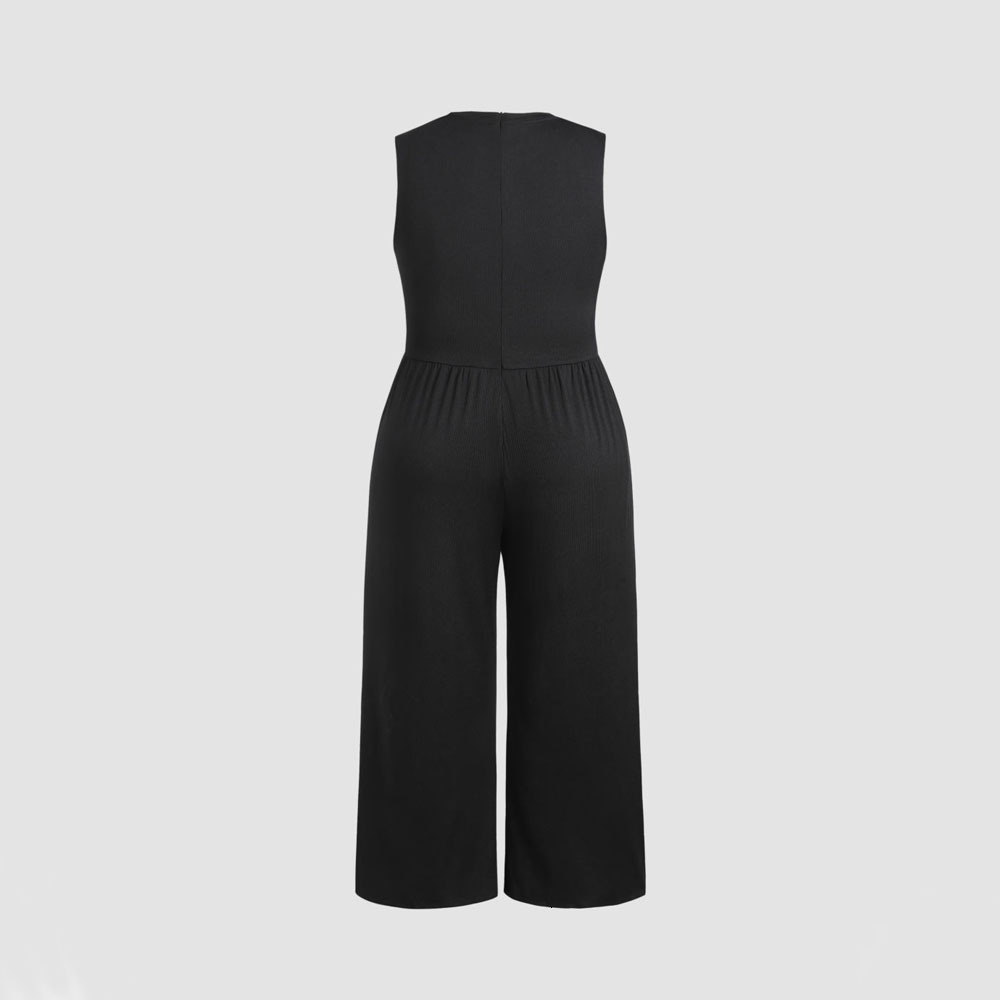 Plus Size Womens Slimming Sleeveless Waist Cinching Fashion Casual Solid Color Versatile Jumpsuit Pants