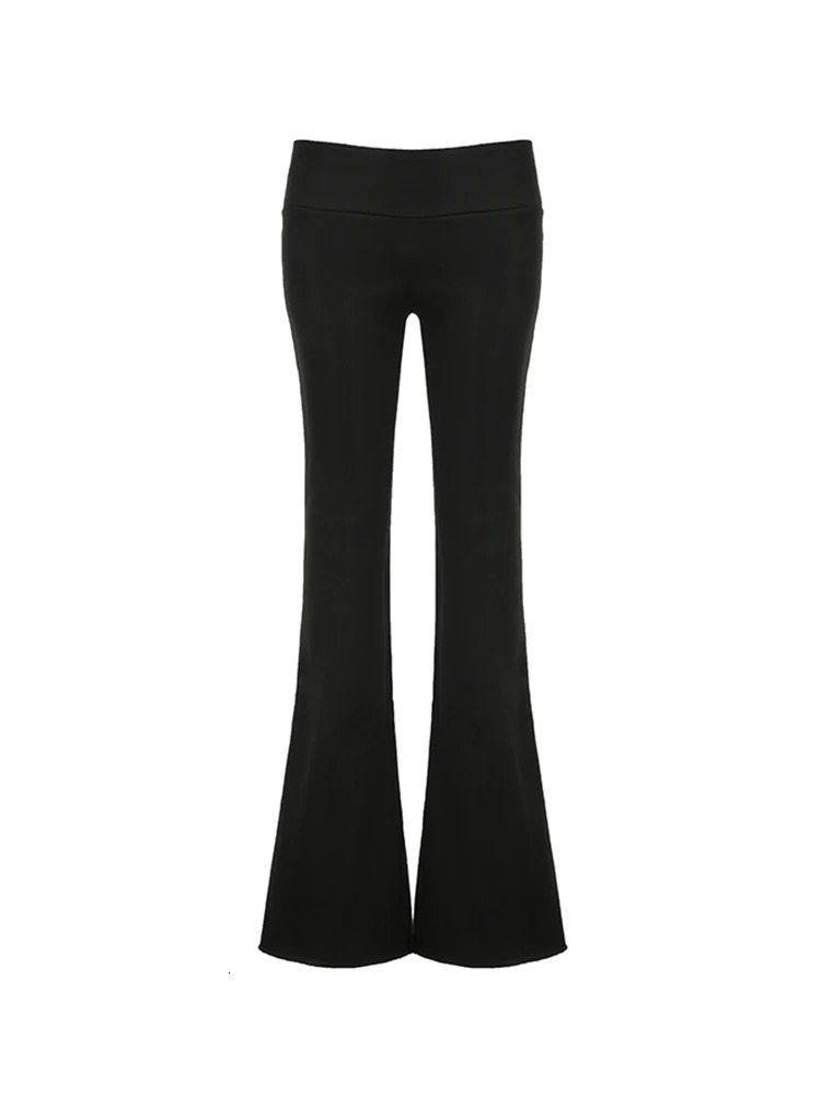 Sweetown Gray Slim Low Waist Casual Sweatpants For Women Black Solid Simple Basic Flared Pants Sports Jogging Trousers 250513Z