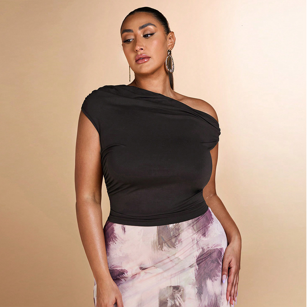 Large Womens Wear Pure Want to Look Thin T-shirt Spring/summer New Style Off Shoulder Design Short Top
