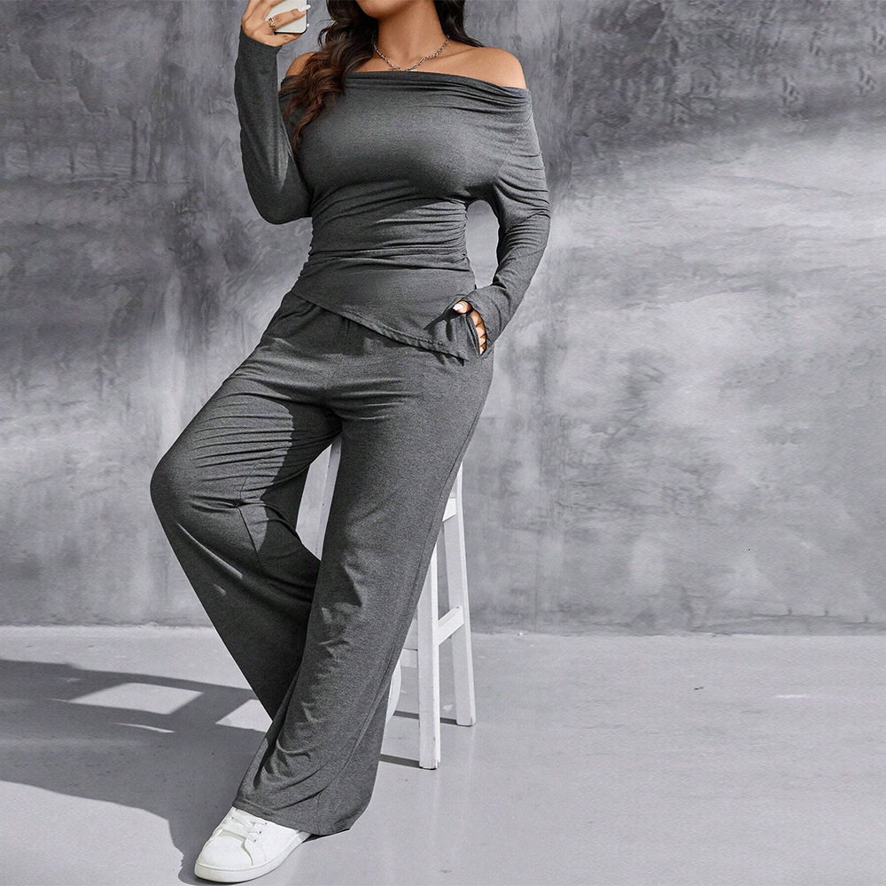 Large Size Womens Clothing Queen Intellectual Fashion Set Casual Wide Leg Pants Two-piece Set Top