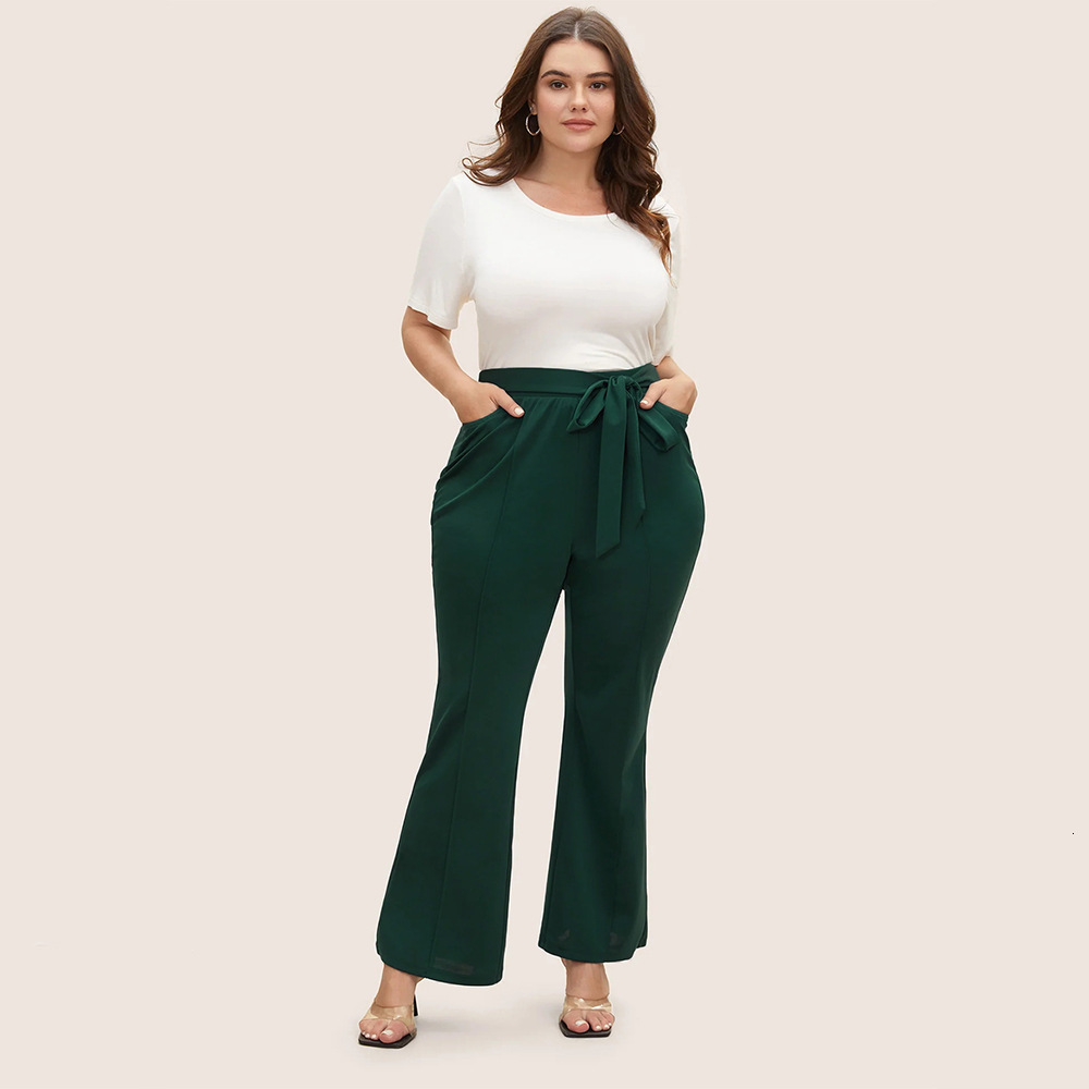 Autumn and Winter New Plus Size Womens Versatile Commuting Style Casual Pants with Elastic Waistband and Flared Pants
