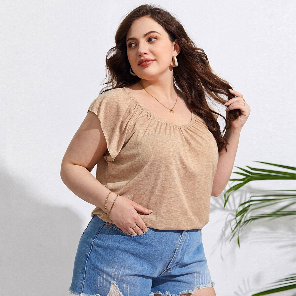 Large Size Womens New Loose Casual Vacation Home Solid Color T-shirt Short Sleeved Top