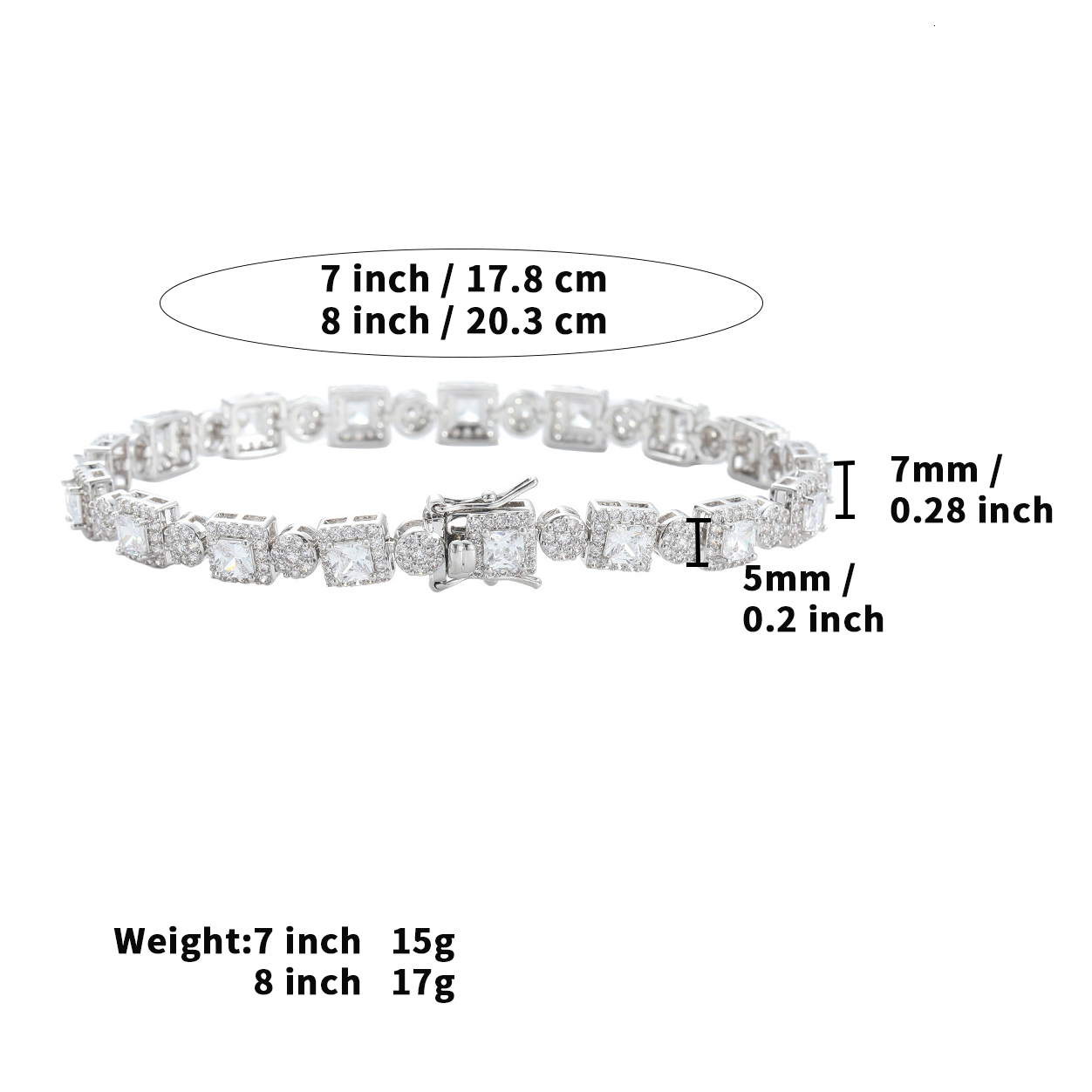 Bling Unisex Square Round Mixed Tennis Bracelet With Copper Prong Cubic Zirconia 14K Gold Hip Hop Iced Out Gemstones Chains Wristband Wolf Tide Jewelr