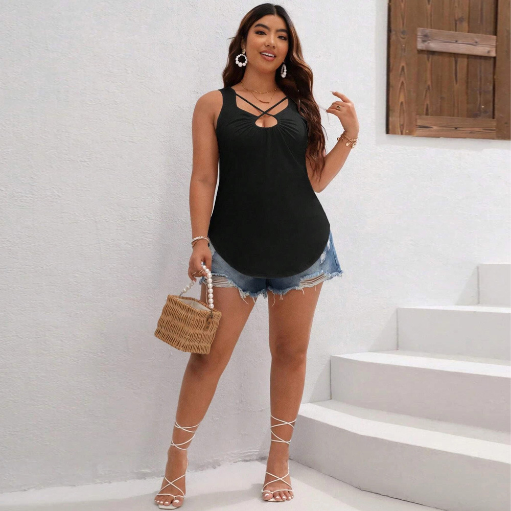 Large Size Womens New Sexy Hollow Irregular Hem Casual Inner and Outer Vest Top