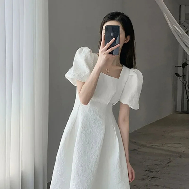 A plus size elegant weight loss jacquard dress for womens French white long with a square collar suitable ly arrived Plu in summer Oh my goodness 2505