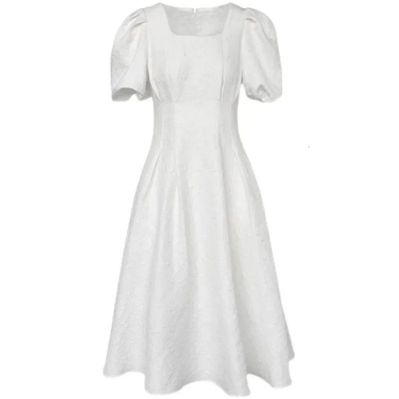 A plus size elegant weight loss jacquard dress for womens French white long with a square collar suitable ly arrived Plu in summer Oh my goodness 2505