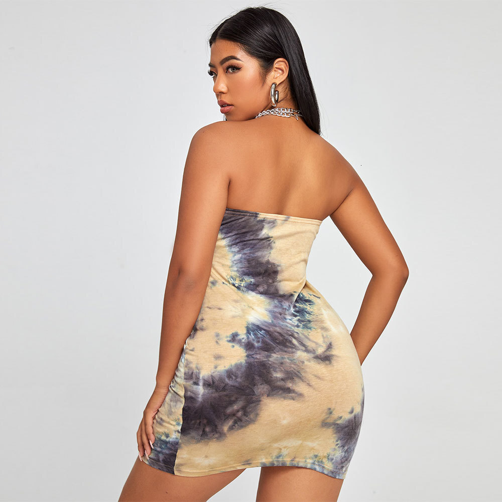 Oversized Womens Clothing Ins Street Fashion Slim Fit Wrap Buttocks Knit Tie Dyed Bra Sexy Dress