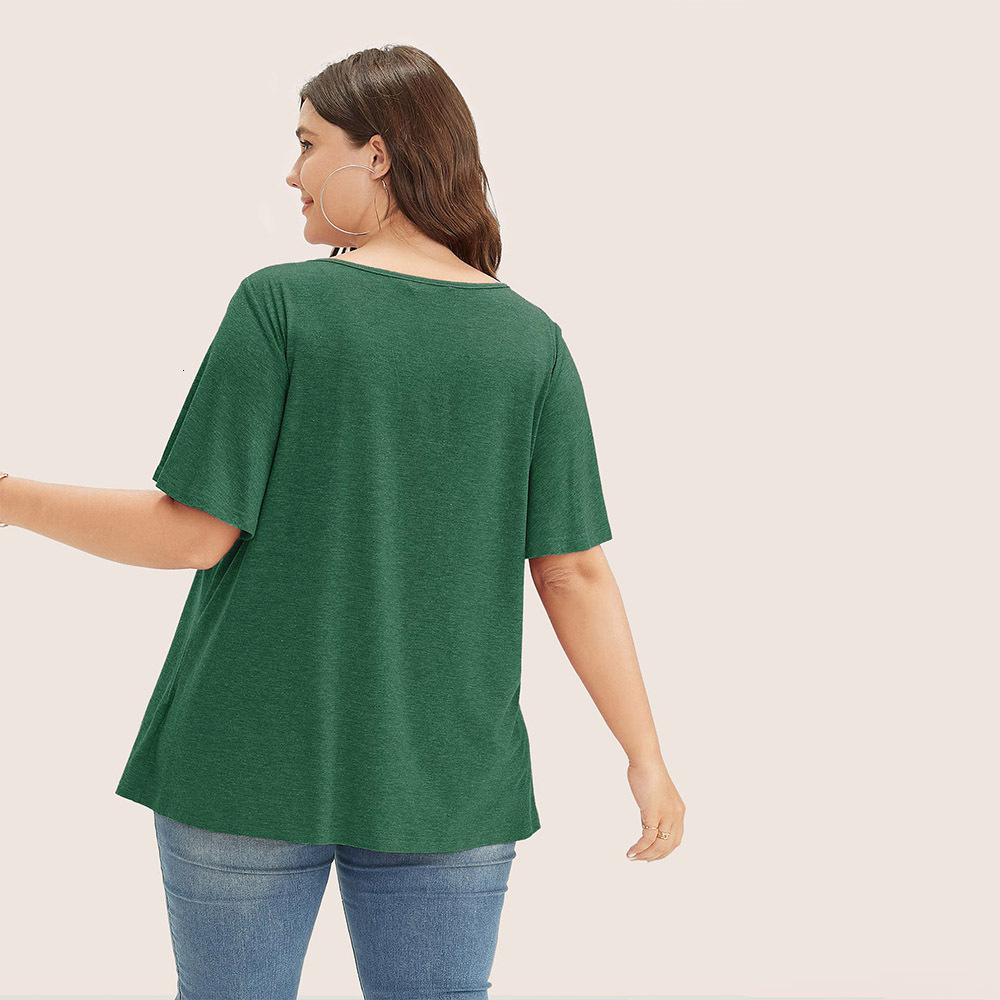 Plus Size Womens Simple Casual Style Short Sleeved T-shirt Summer Loose and Versatile Top That Covers Meat