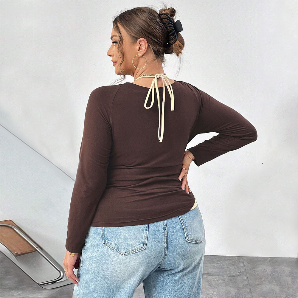 Autumn and Winter Womens Neck Hanging Fake Two-piece Slim Fitting Knitted Sweater Short Design Long Sleeved V-neck