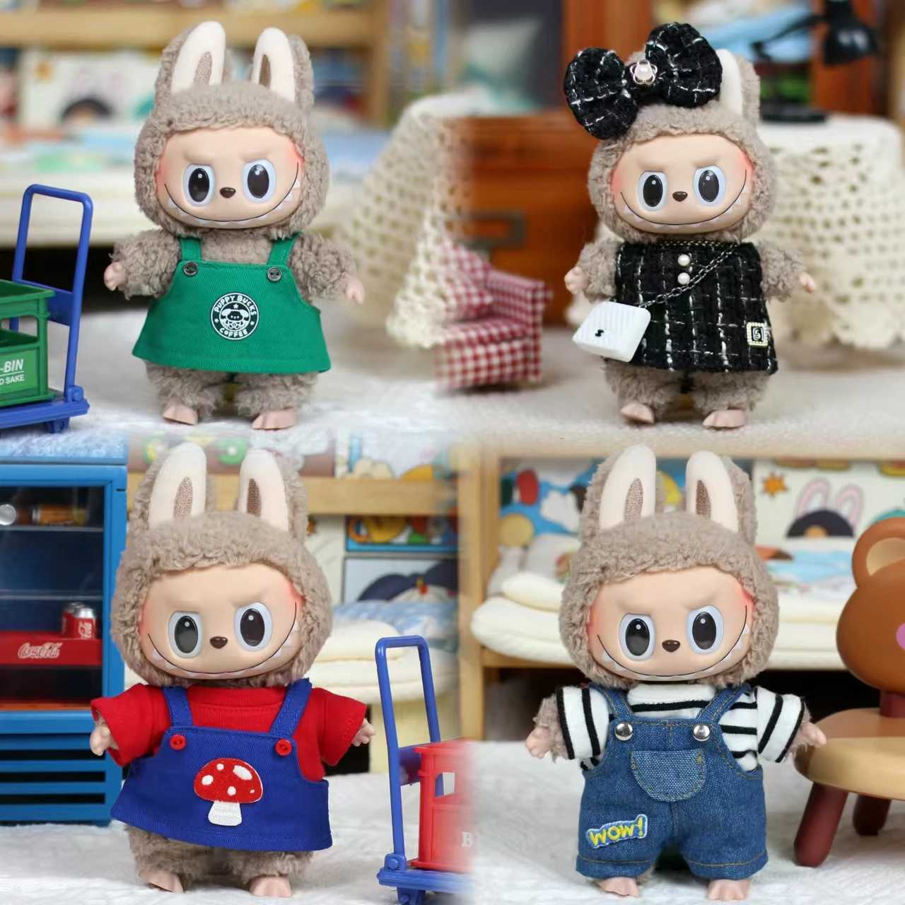 Labubu 17cm Clothes The Monsters Outfit Accessories Clothing Gift Plush Strap Pants Skirt Dress EJ14C Free shipping