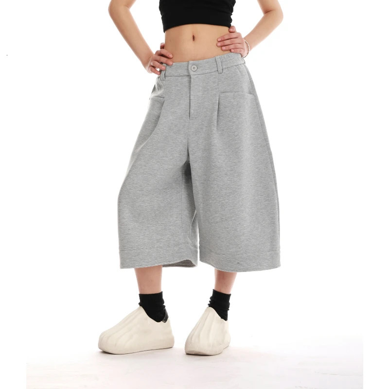 Vintage American Solid Casual Womens Sweatpants Allmatch Summer 2025 Fashion Sevenpoint Pants Simple Trousers 250506