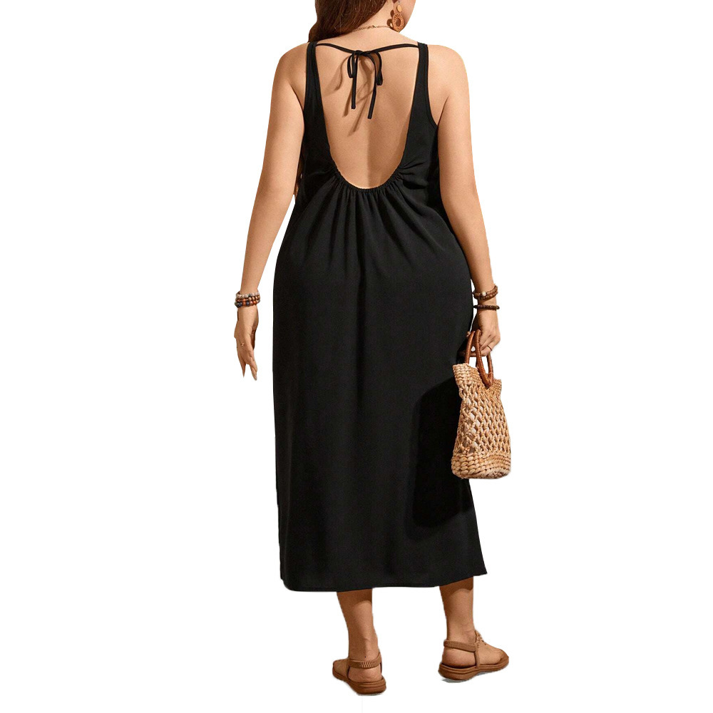 Plus Size Womens Simple Commuting Seaside Vacation Temperament Big Backless Strap Dress for Women
