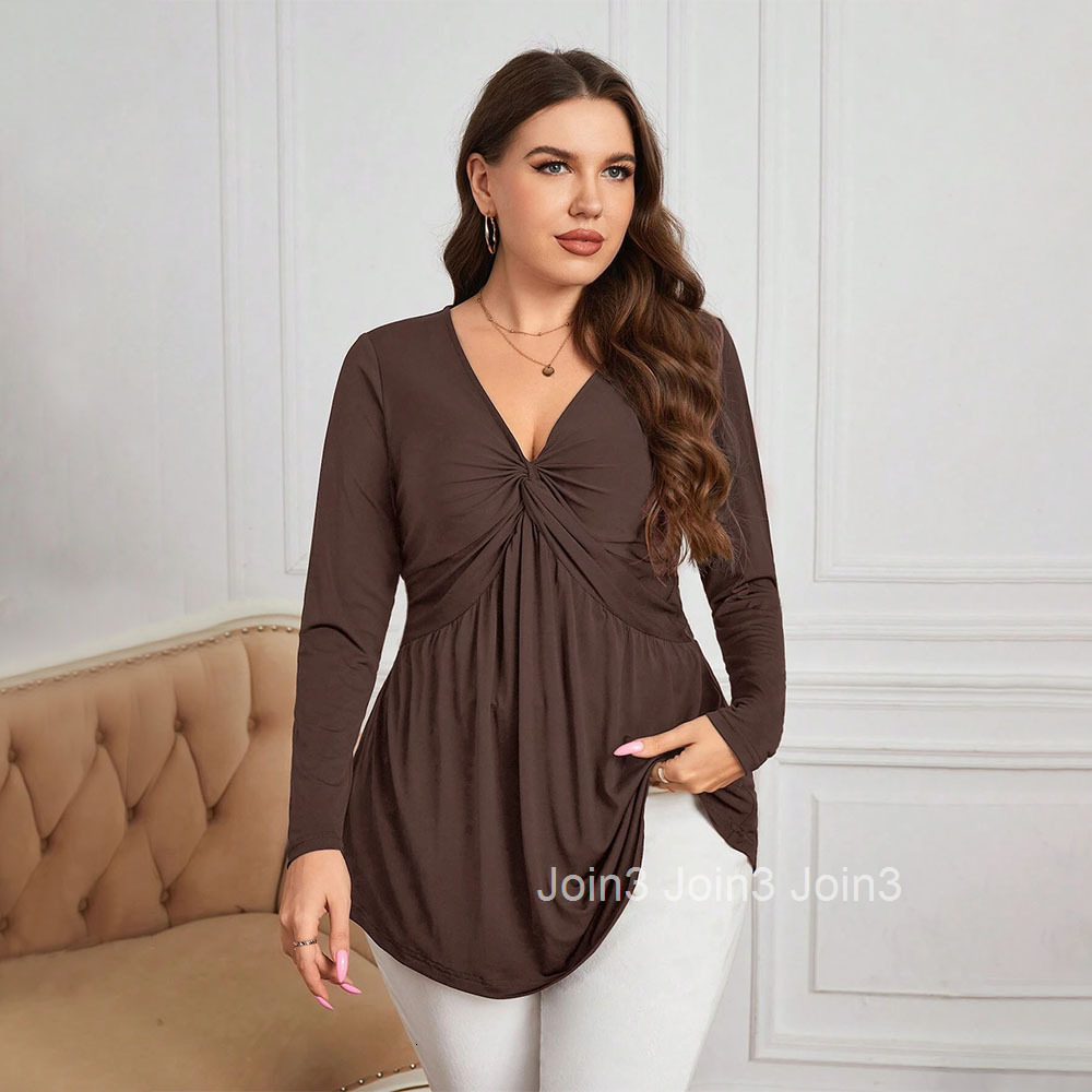 Plus Size Womens Temperament Waist Cinched Knitted Base Shirt Elegant Commuting V-neck Sexy Top