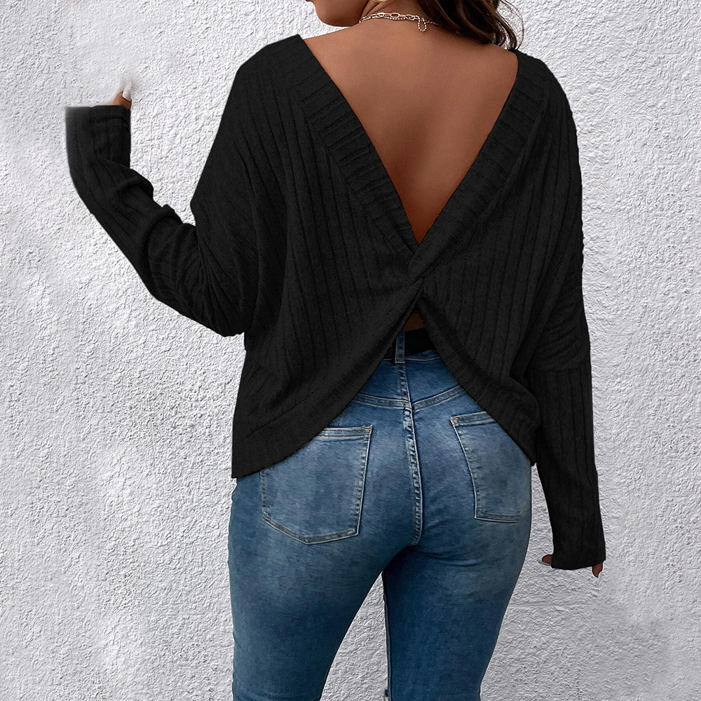 New Plus Size Womens Versatile T-shirt Autumn and Winter Wide Truffle Back Design Sense Solid Color Long Sleeved Top