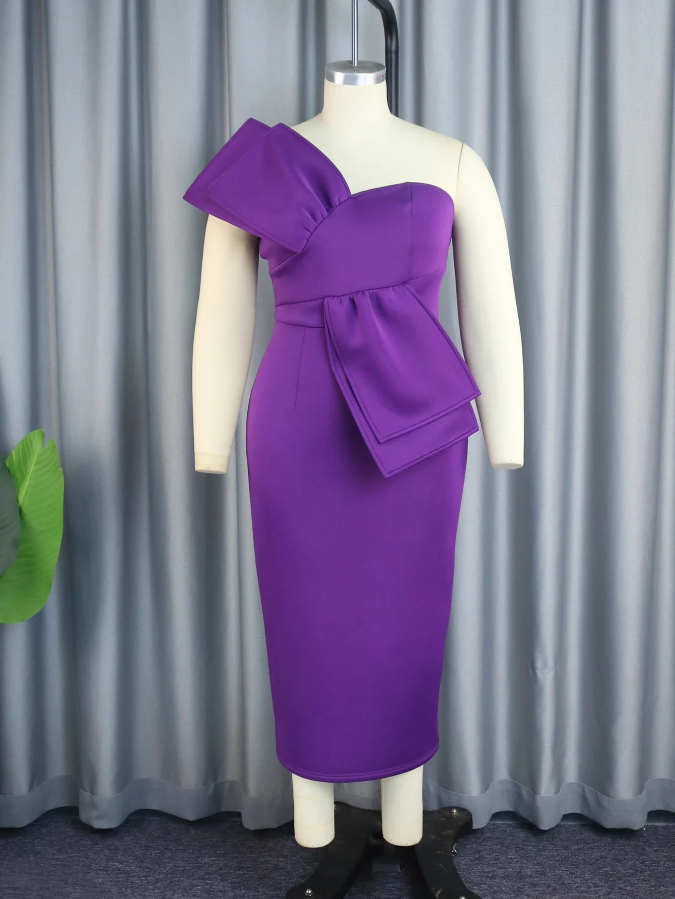 Chic Dres Elegant 2024 Summer One Shoulder Midi Purple Empire Package Hip Evening Cocktail Event Prom Party Plus Size 250506