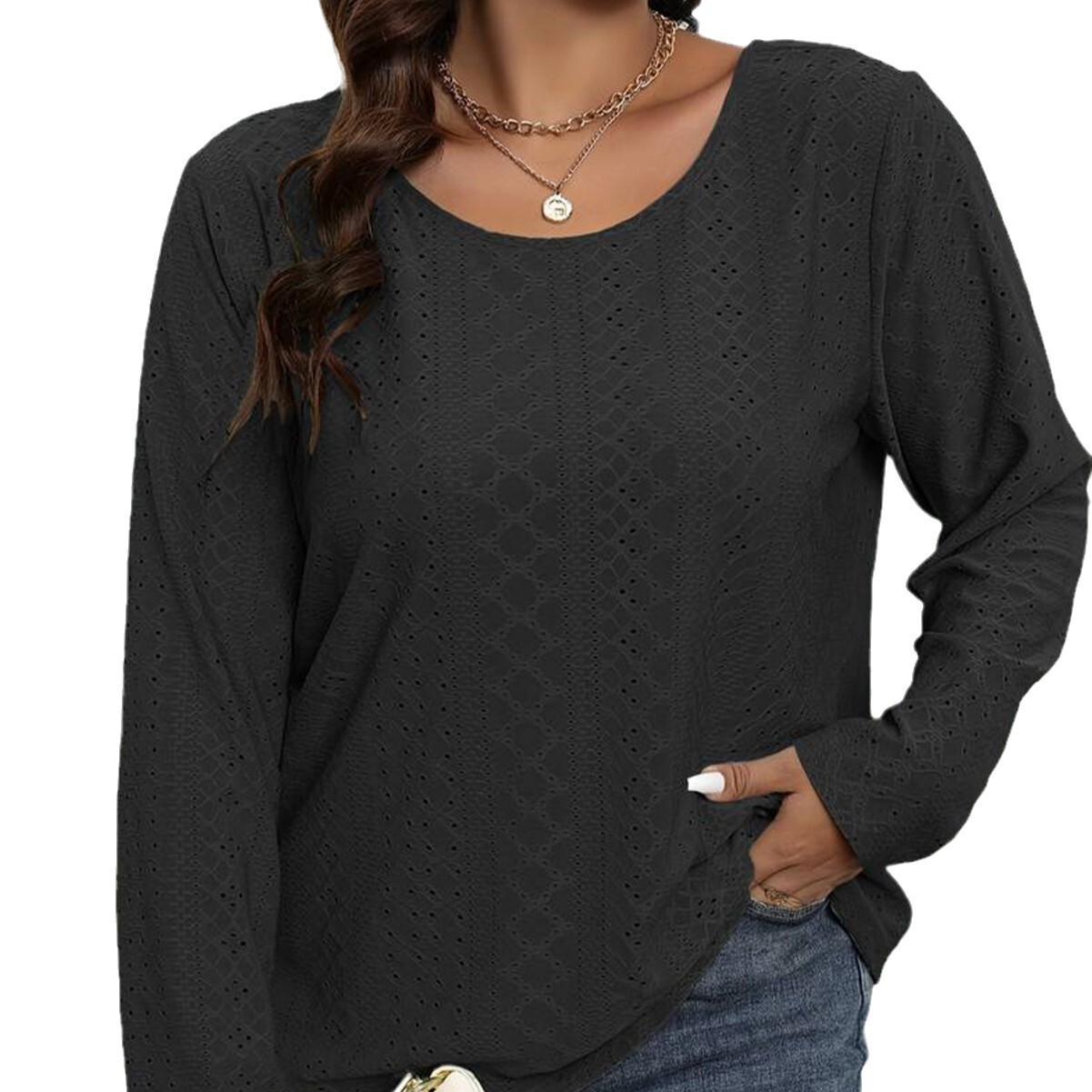 Basic Plus Size Womens Simple and Sexy T-shirt Autumn and Winter New Loose and Slimming Top